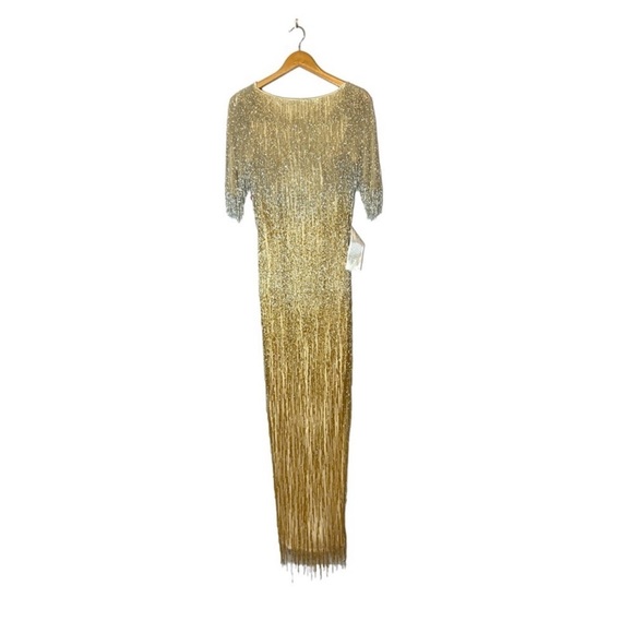 MAC DUGGAL Beaded Fringe Gown Ombré Silver
Gold Formal Dress 4743 Size 4 - Picture 2 of 9